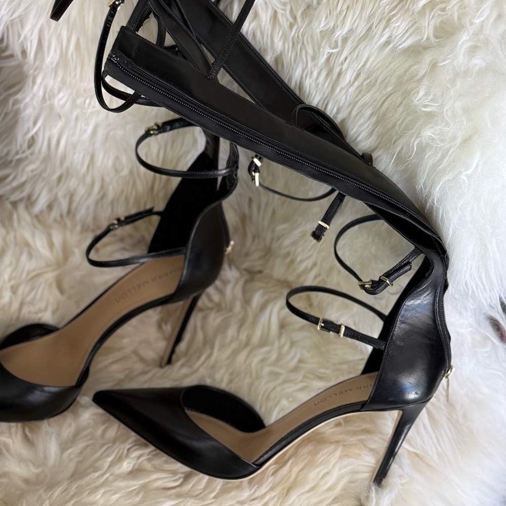 ❤️ Black Strappy Gladiator leather Heels classy pointy toe stilettos boot - Picture 6 of 13